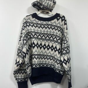 Favourite daughter sweater with hat, blue gray Fairisle